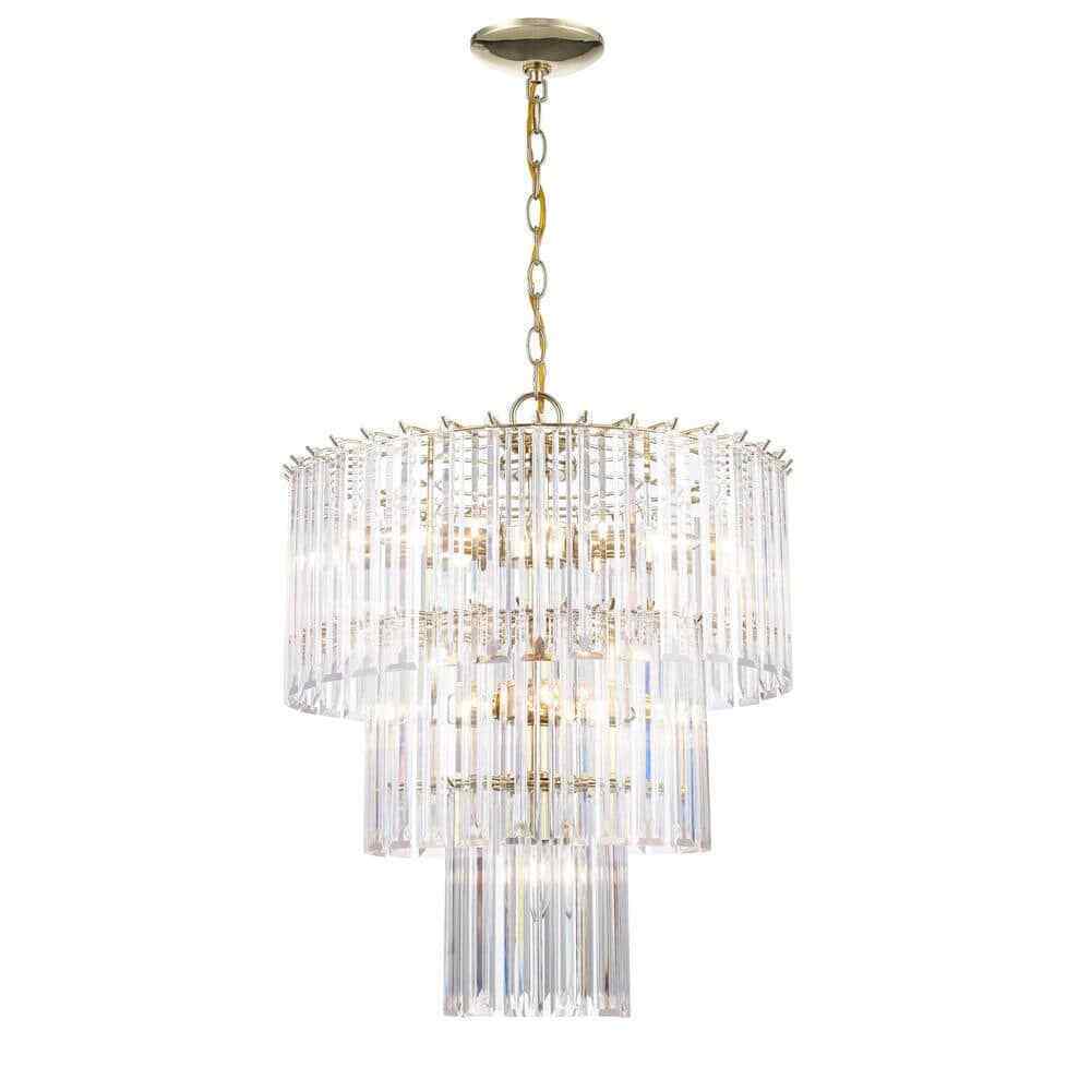 Tranquility 9-Light Polished Brass Tiered Chandelier w/ Beveled Acrylic Shade