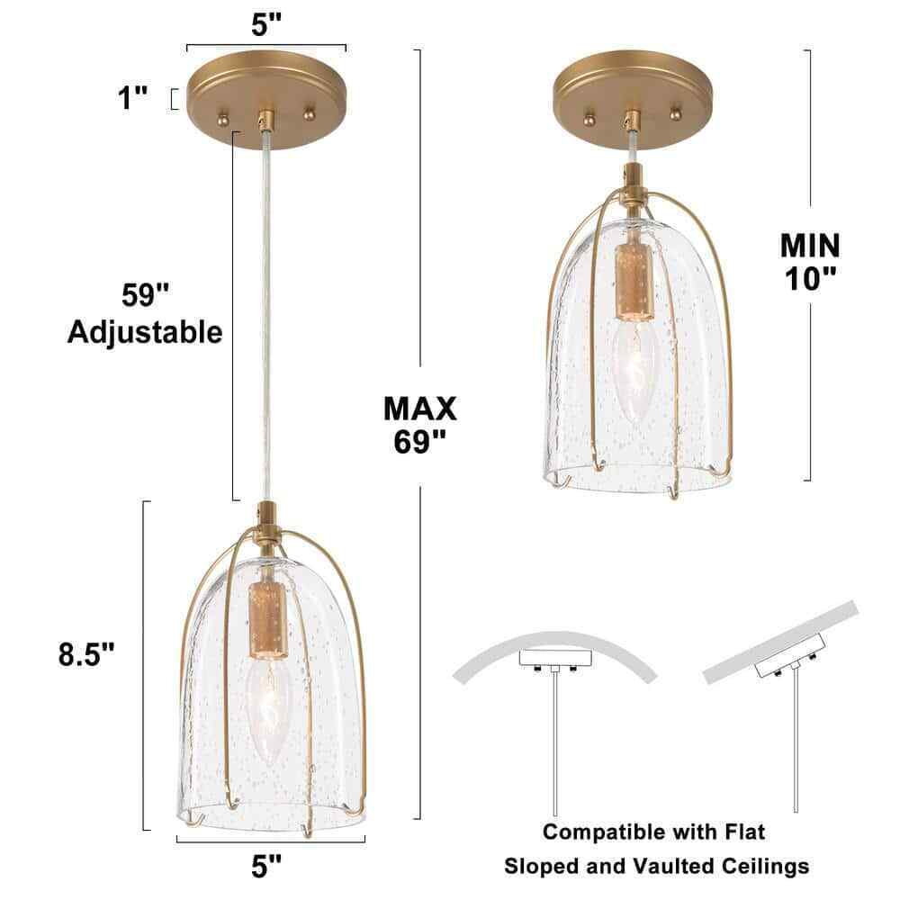 Uolfin Modern Gold Bell Mini Pendant Light 1-Light Island Bathroom Ceiling Light