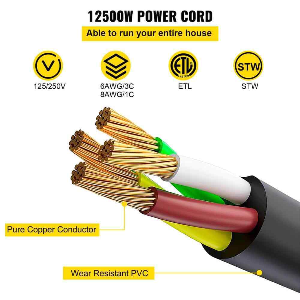 VEVOR 15 ft. 50 Amp Generator Power Cord Copper Durable Premium Extension Cord
