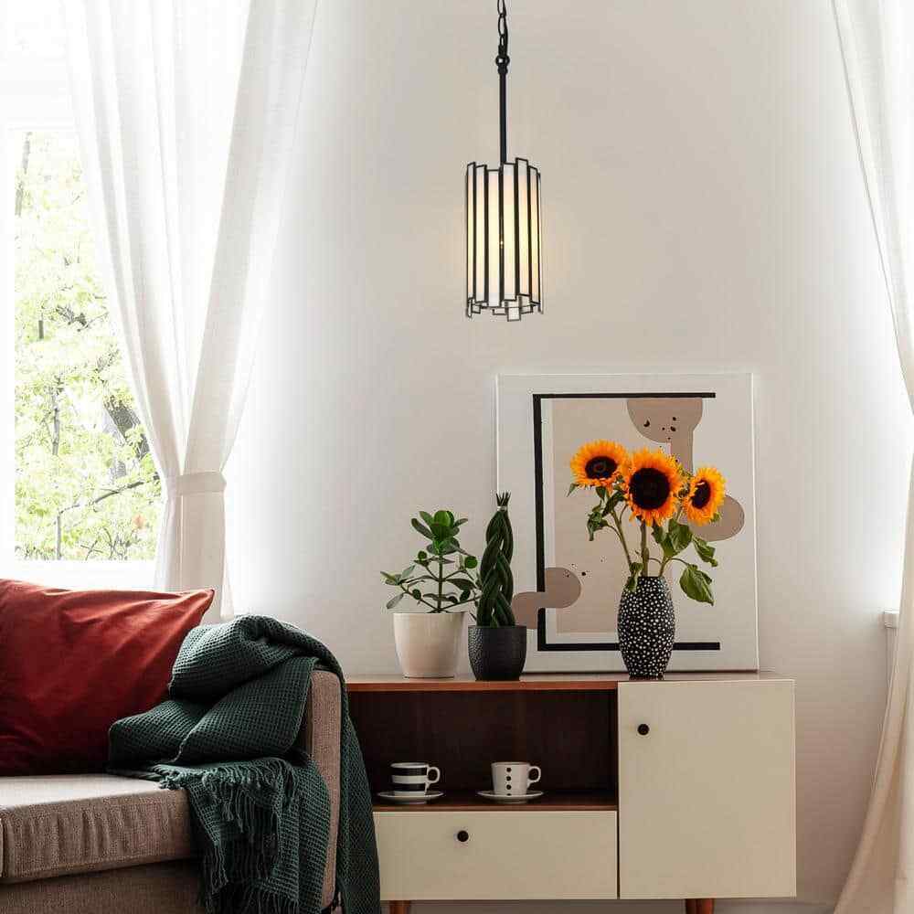 LNC 1-Light Painted Black Island Chandelier Drum Mini Pendant Ceiling Light