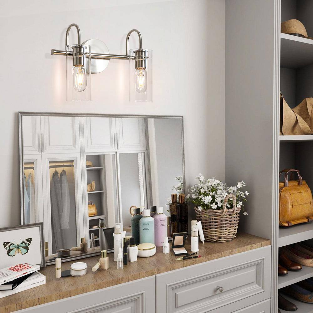 EDISLIVE Paquette 14 in. 2-Light Satin Nickel Modern Vanity Light Fixture