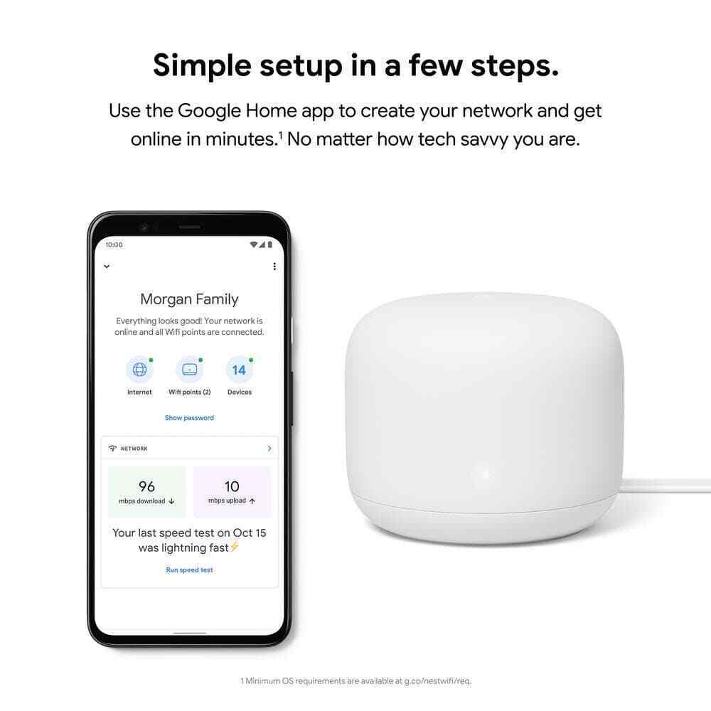 Google Nest Wifi - Mesh Router AC2200 and 1 Point w/ Google Assistant - 2 Pack