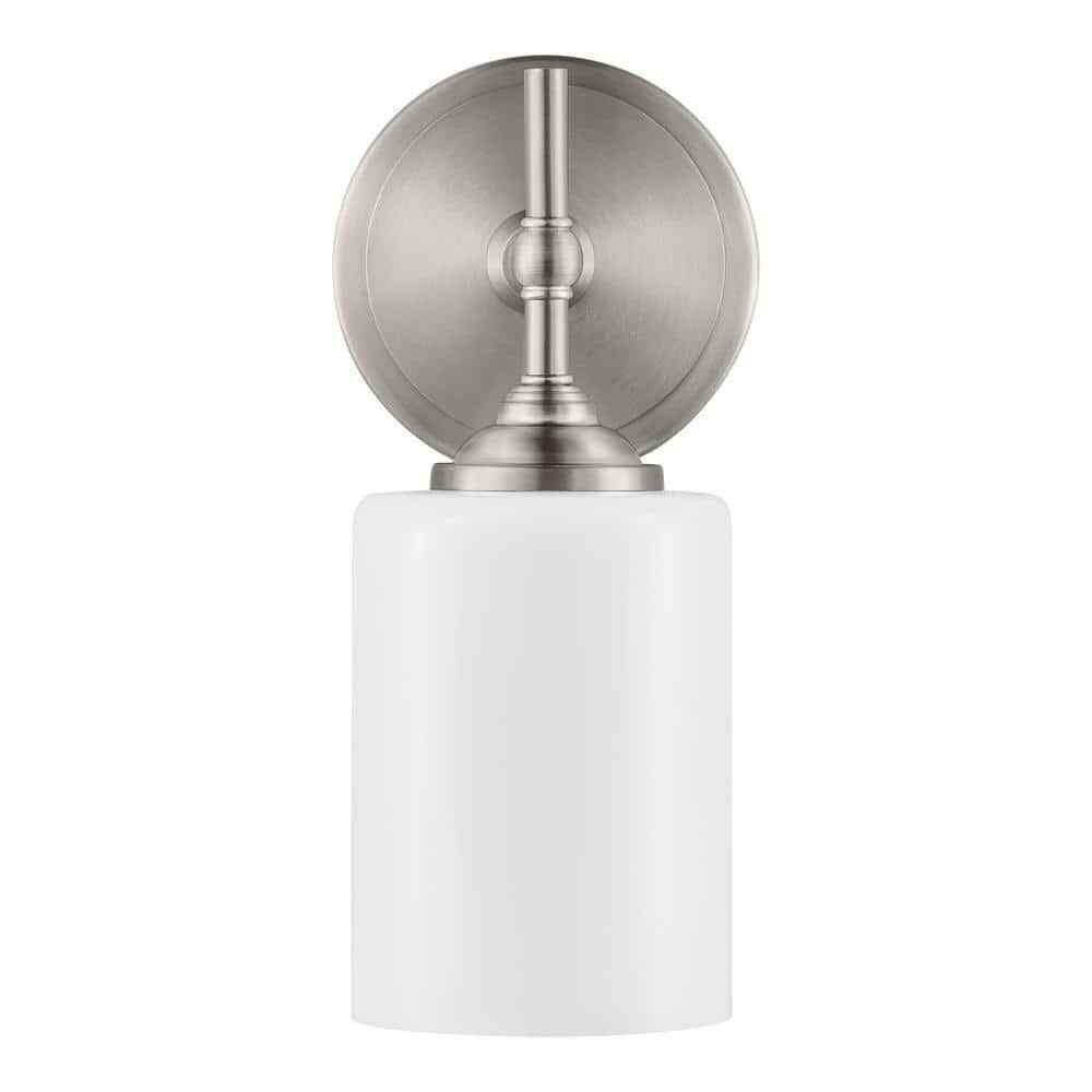 Home Decorators Ayelen 1-Light Brushed Nickel Opal White Glass Wall Sconce