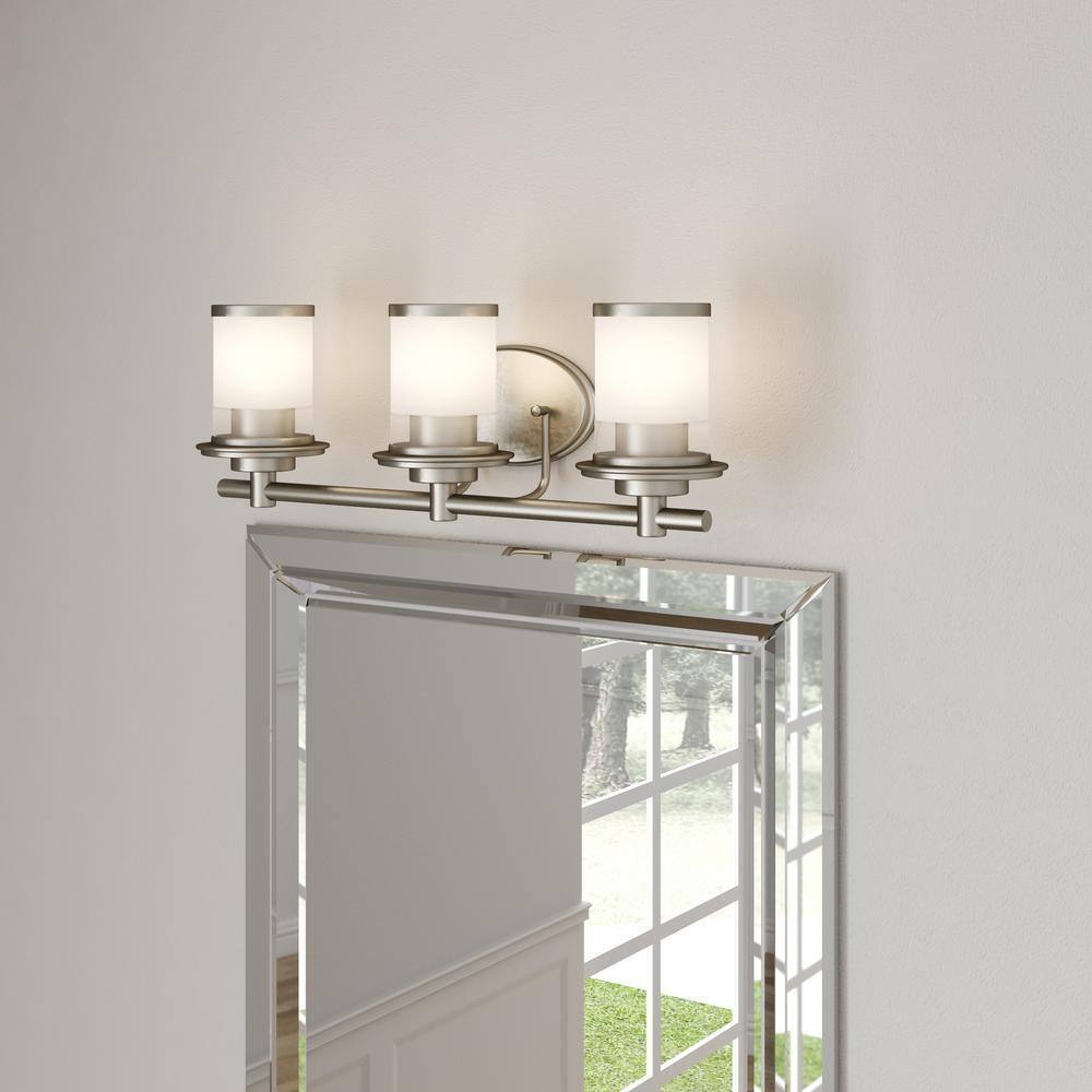 Hampton Bay 23.25 in. Truitt 3-Light Chrome Vanity Light w/ Clear and Sand Glass