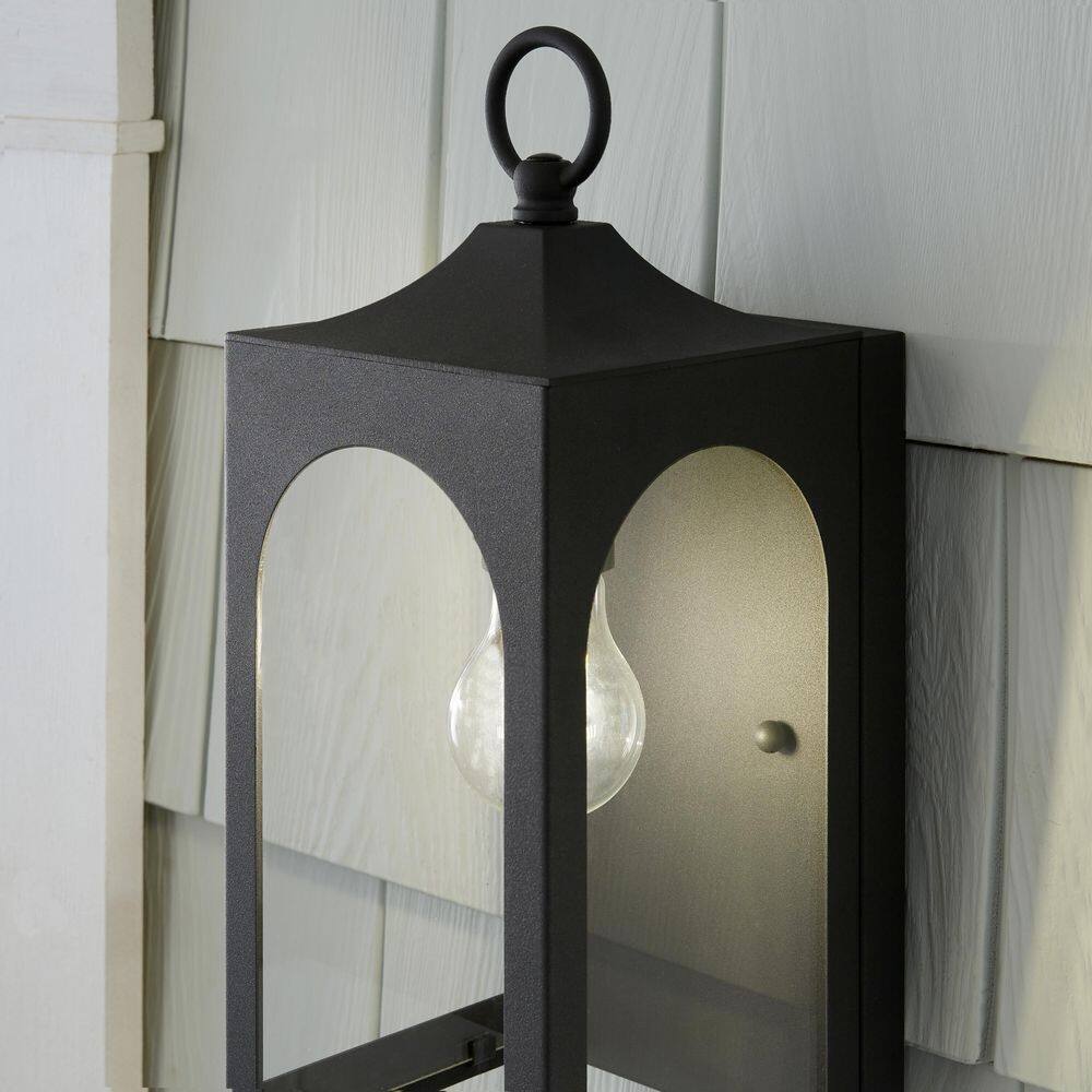 Hampton Bay Tremont 1-Light Black Outdoor Wall Light Fixture with Clear Glass