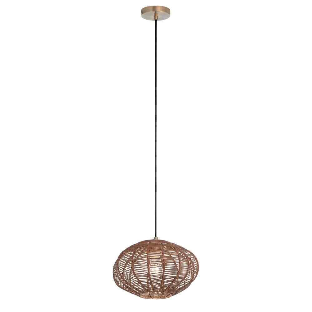 River of Goods Emilia Light Bronze Hanging Pendant with Brown Woven Rattan Shade