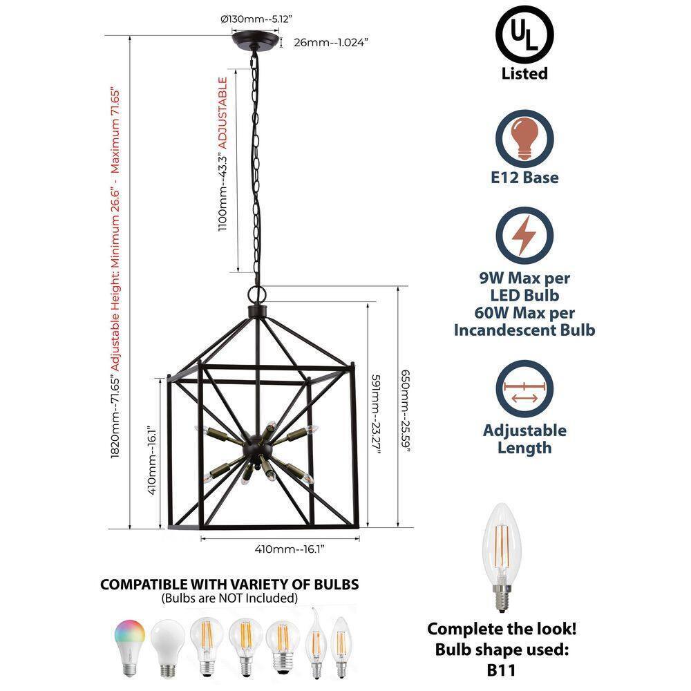 LAZZUR Touques 16 in. 8-Light Modern Matte Oil Rubbed Bronze Pendant