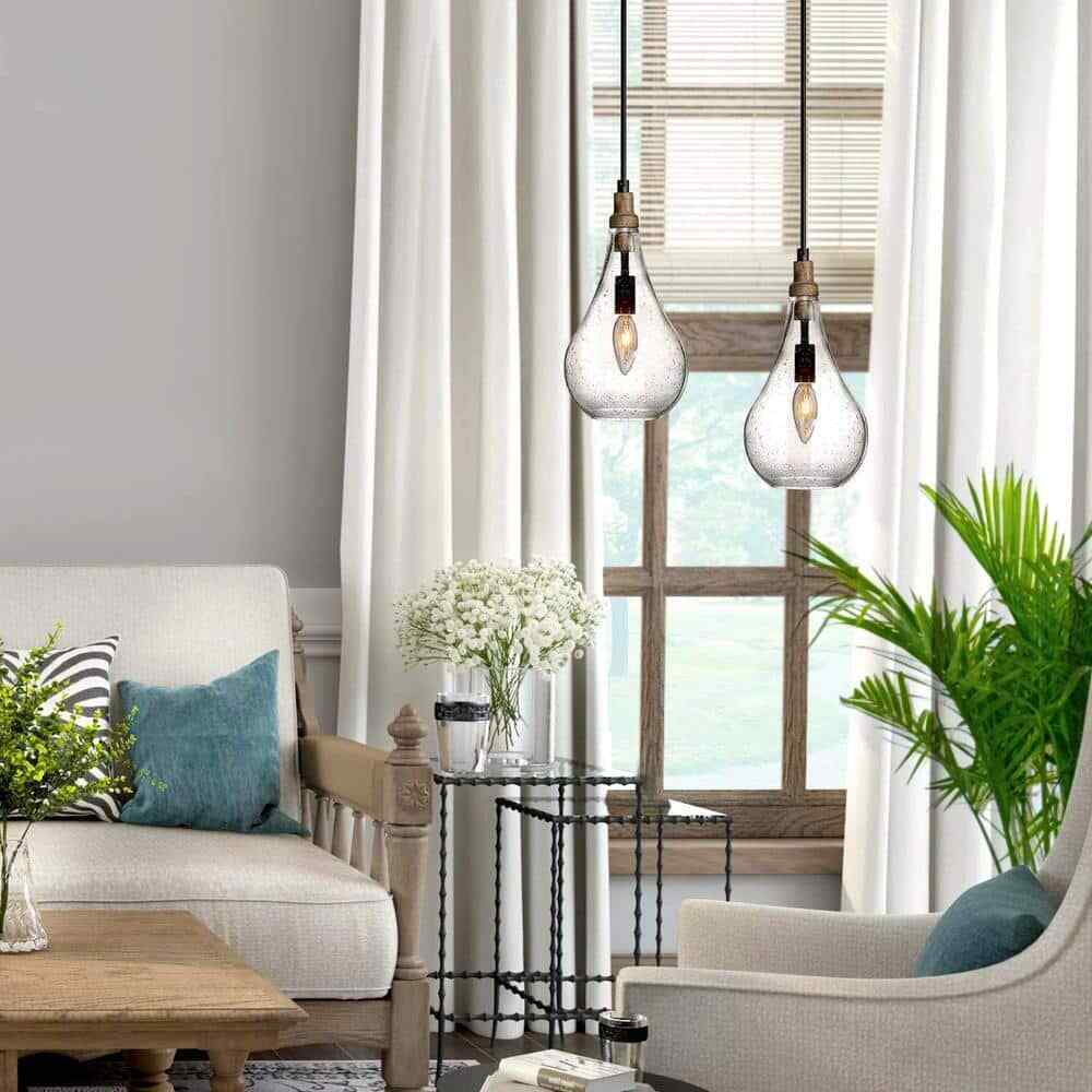 Uolfin Maya 1-Light Black Pendant Hanging Light with Seeded Teardrop Glass Shade