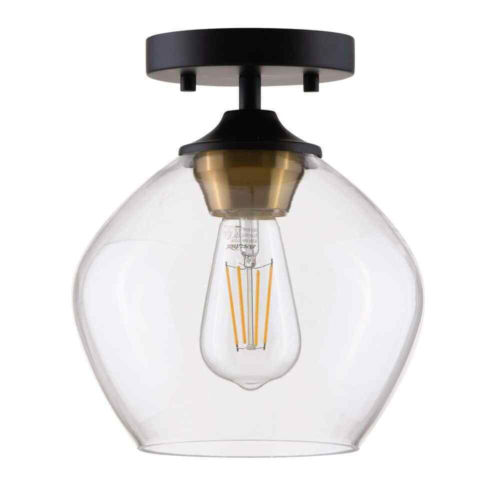 STANFORD LIGHTING Ancona 1-Light Black Semi-Flush Mount with Clear Glass Shade
