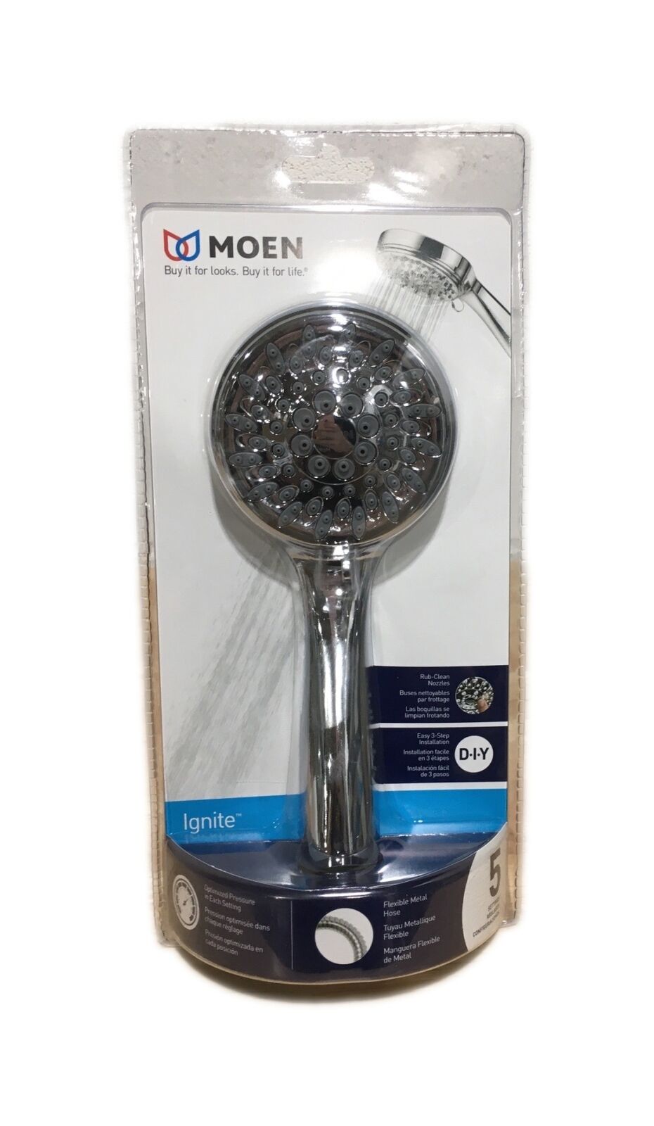 MOEN Ignite 5-Spray Patterns 3.75 in. Wall Mount Single Handheld Shower Head