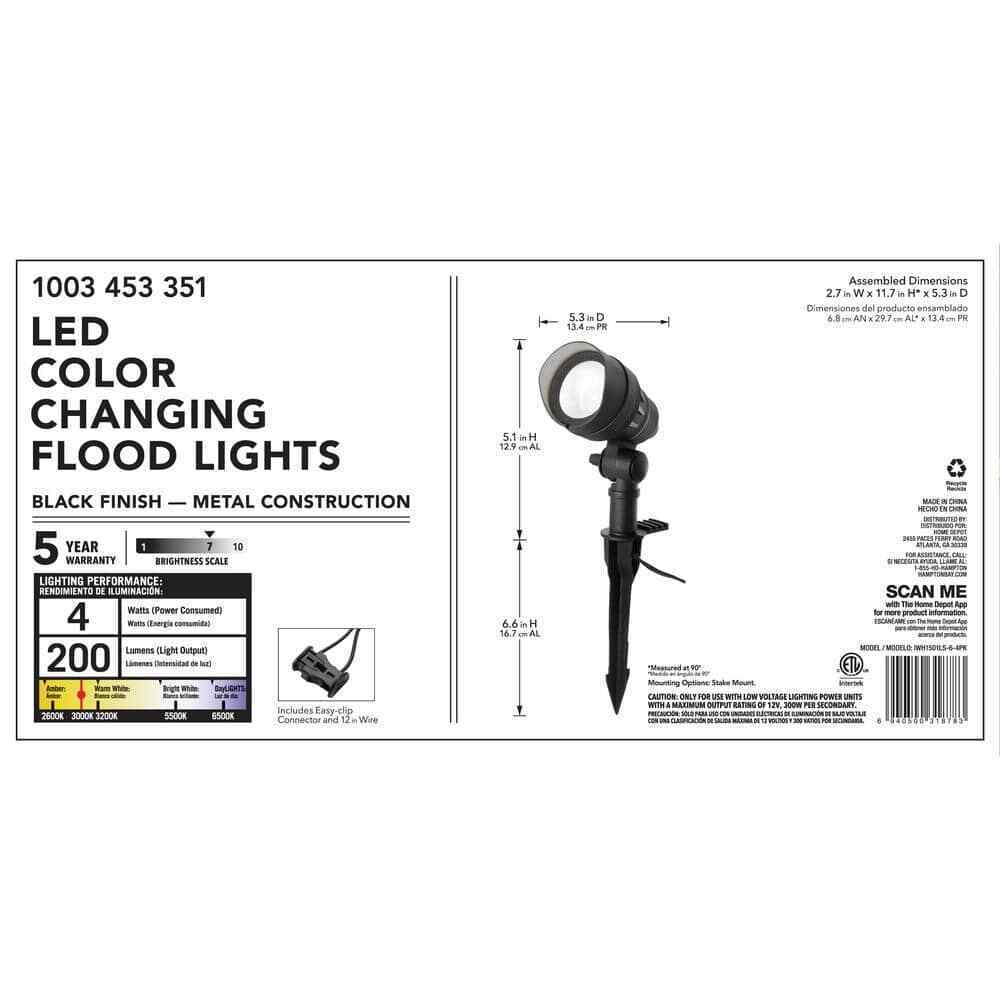 Hampton Bay 4.5W Millennium Black Adjustable Outdoor LED Flood Light 4-Pack