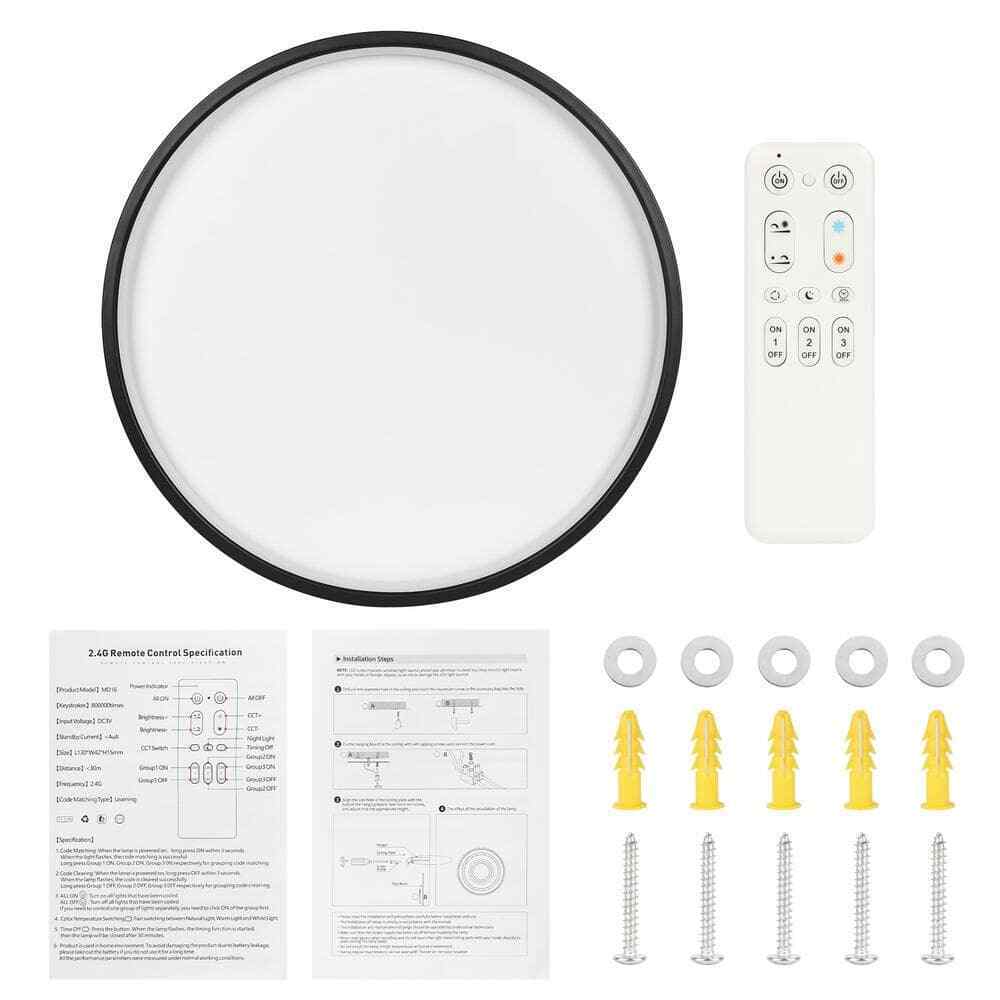 TOZING 16 in. Modern Black Dimmable Integrated LED Flush Mount Ceiling Light