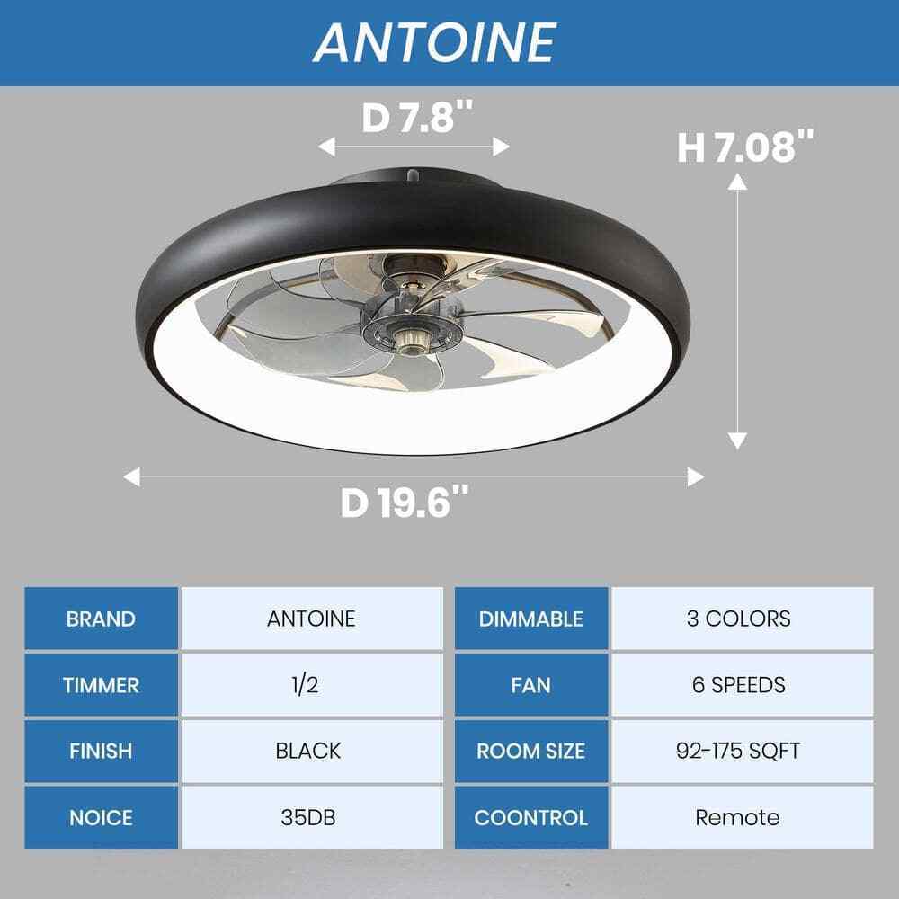 ANTOINE 20 in. Integrated LED Indoor Black Flush Mount Dimmable Ceiling Fan
