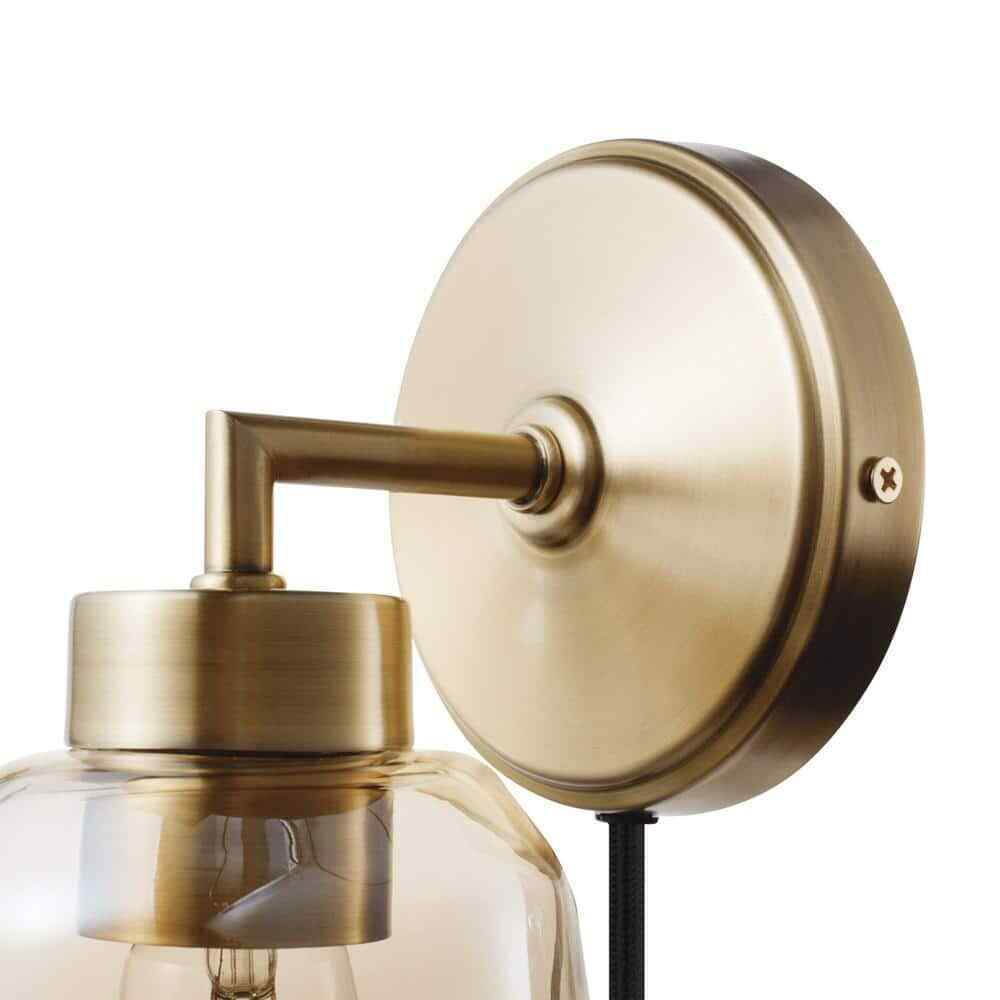Globe Electric Salma 1-Light Matte Brass Wall Sconce w/ Smoked Amber Glass Shade