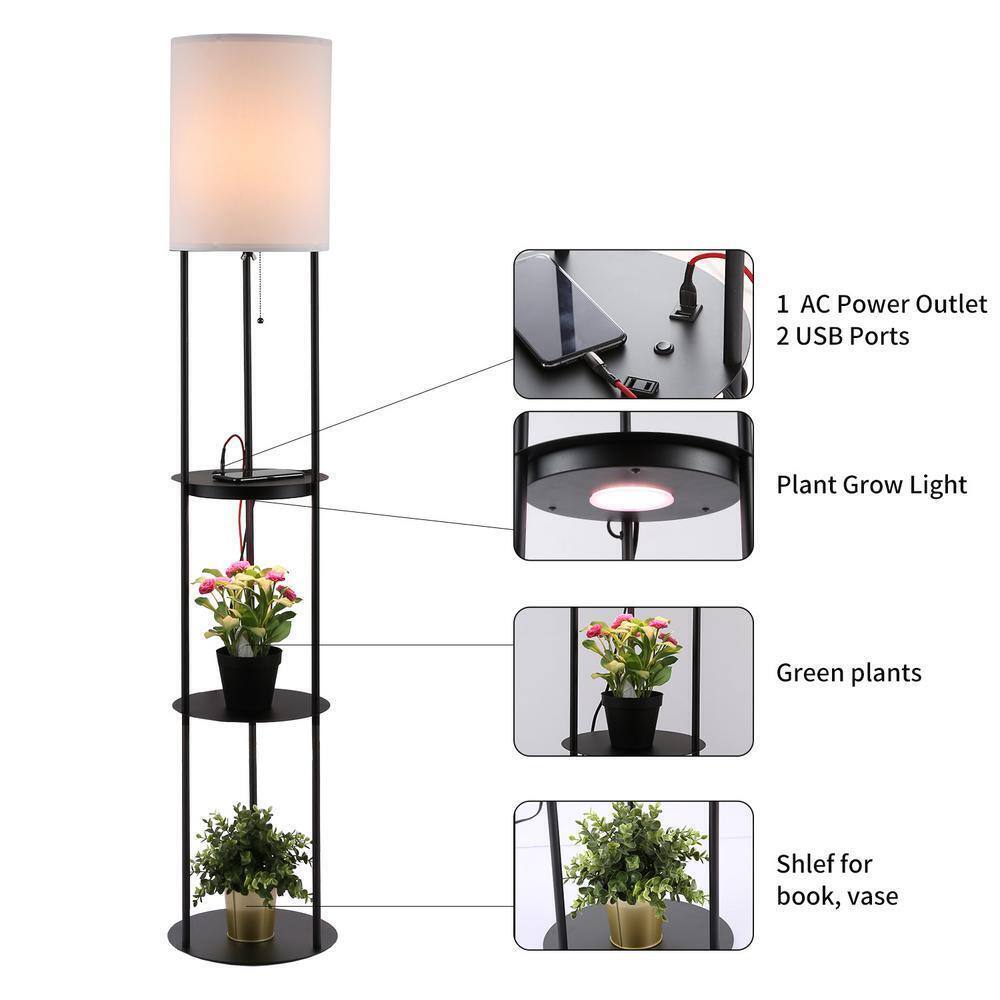 Cedar Hill 63 in. Black Bookshelf Lamp w/ 2 USB Ports