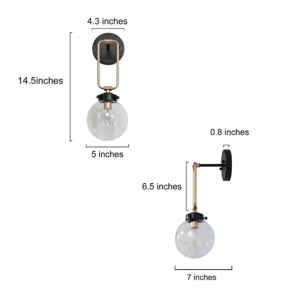 Uolfin Transitional Globe, Industrial Black and Brass Round Wall Sconce
