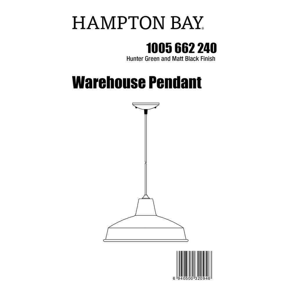 Hampton Bay 1-Light Hunter Green Warehouse Pendant with Metal Shade AF-1032R/GRN