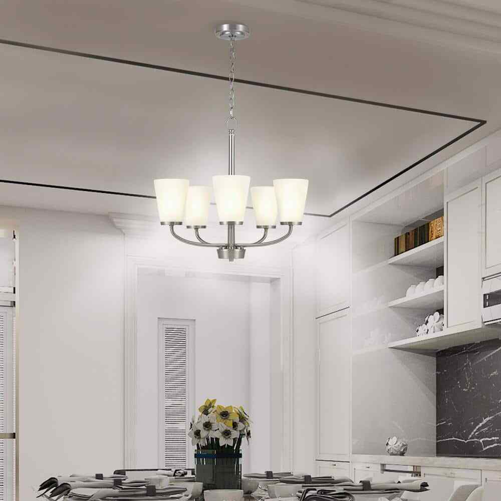 Hampton Bay Helena 21" 5-Light Brushed Nickel Chandelier w/ Frosted Glass Shades