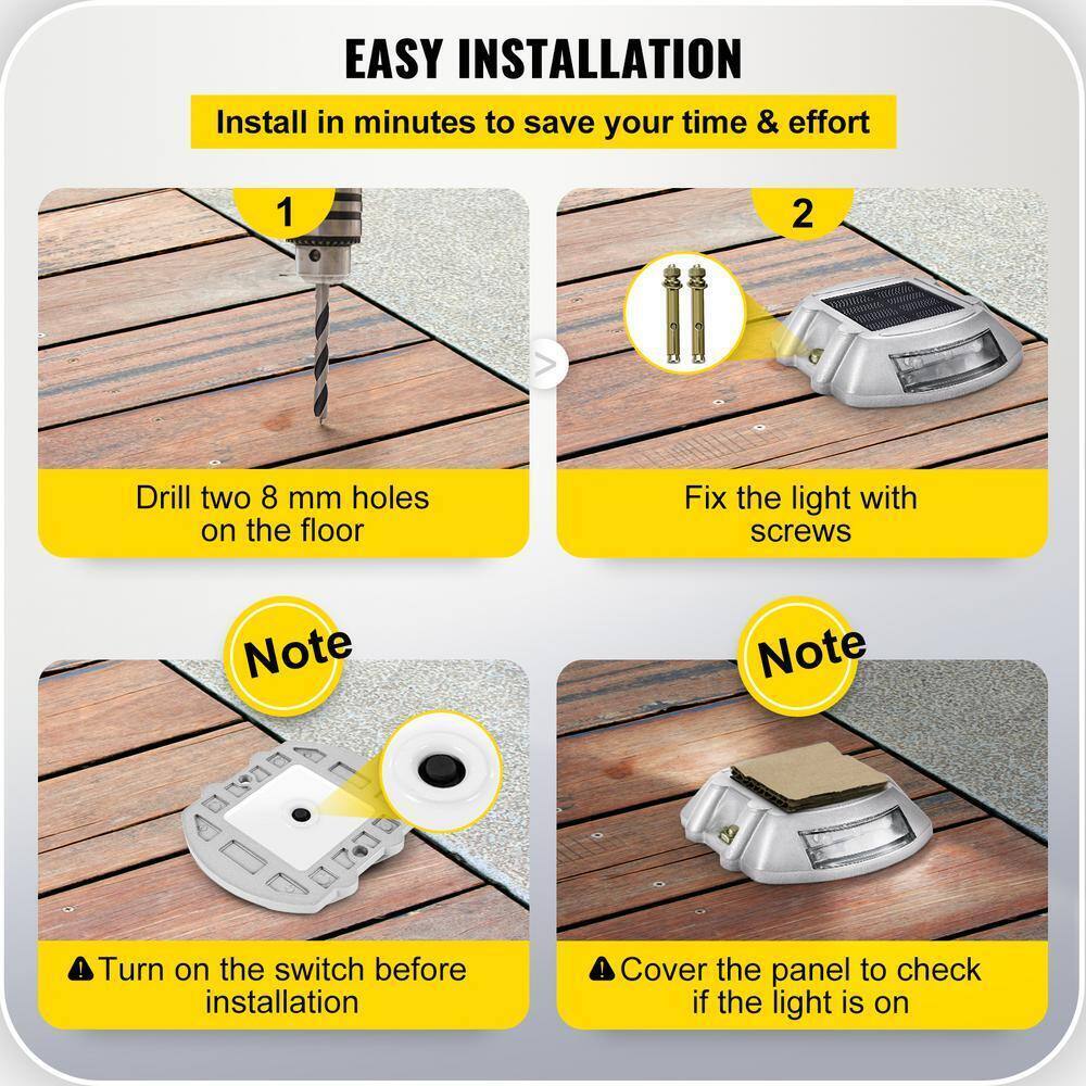 VEVOR Solar Dock Lights Marine 8-Pack Outdoor Waterproof Wireless 6 LED Driveway