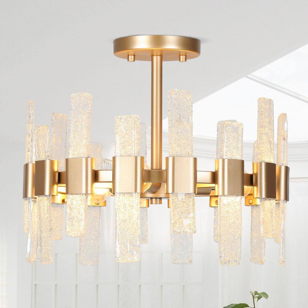 Uolfin Modern Chandelier Ceiling Light Eicy 14.2 in. 3-Light Gold Drum Mount