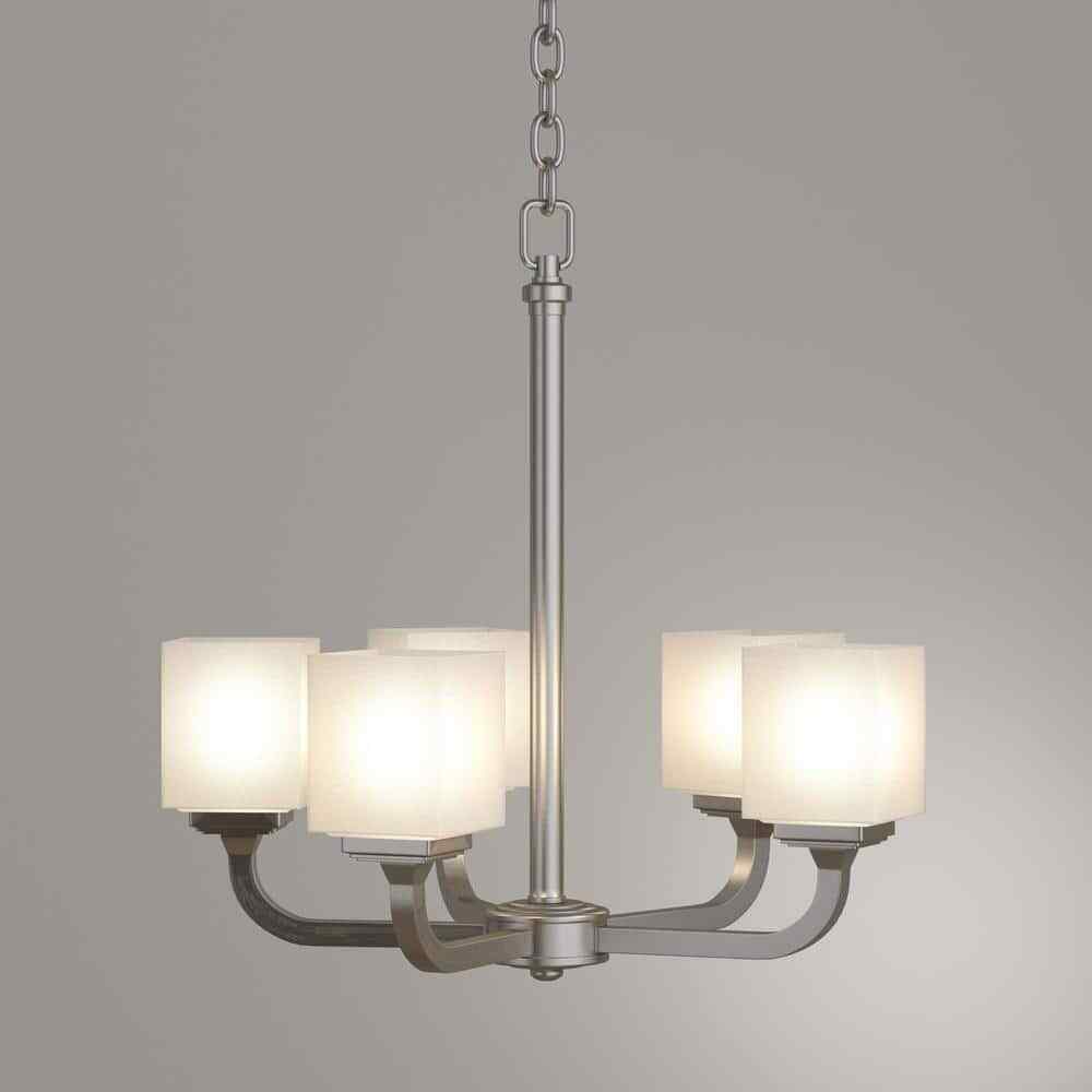 Hampton Bay 5-Light Brushed Nickel Chandelier with Frosted Glass Shades