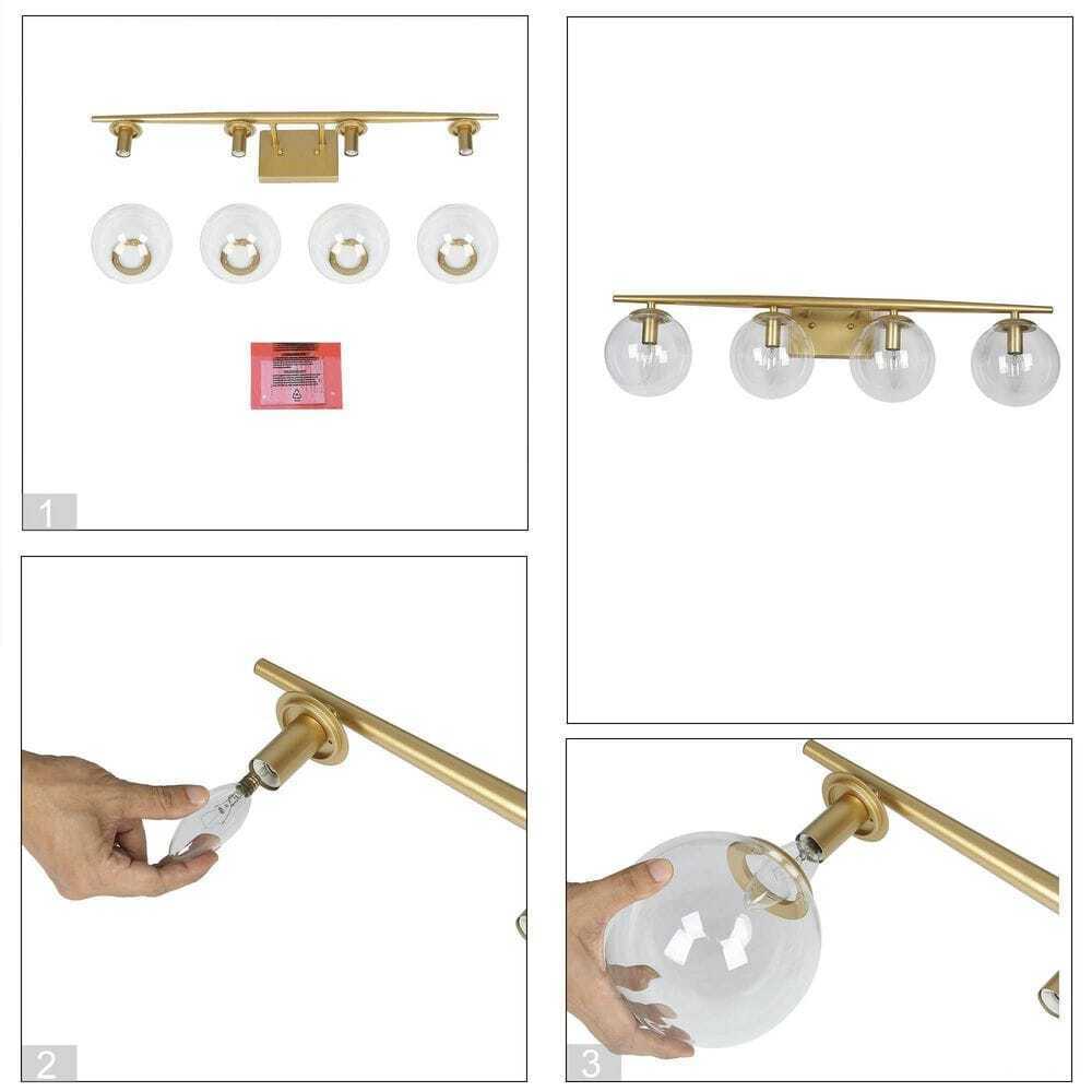 Uolfin Modern Gold Bathroom Vanity 30 in. 4-Light Farmhouse Linear Wall Sconce