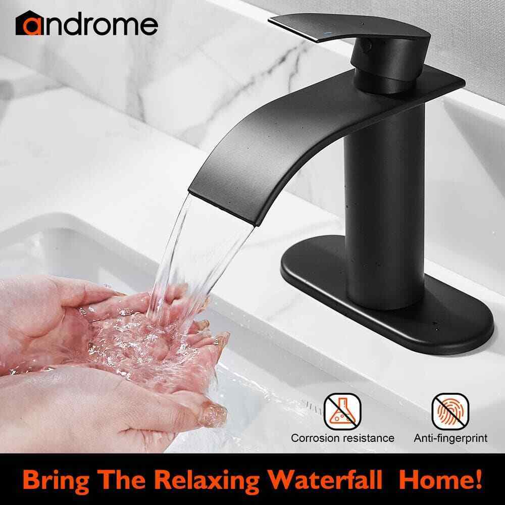 androme Single Hole Handle Waterfall Bathroom Faucet Bathroom Sink Faucet Black