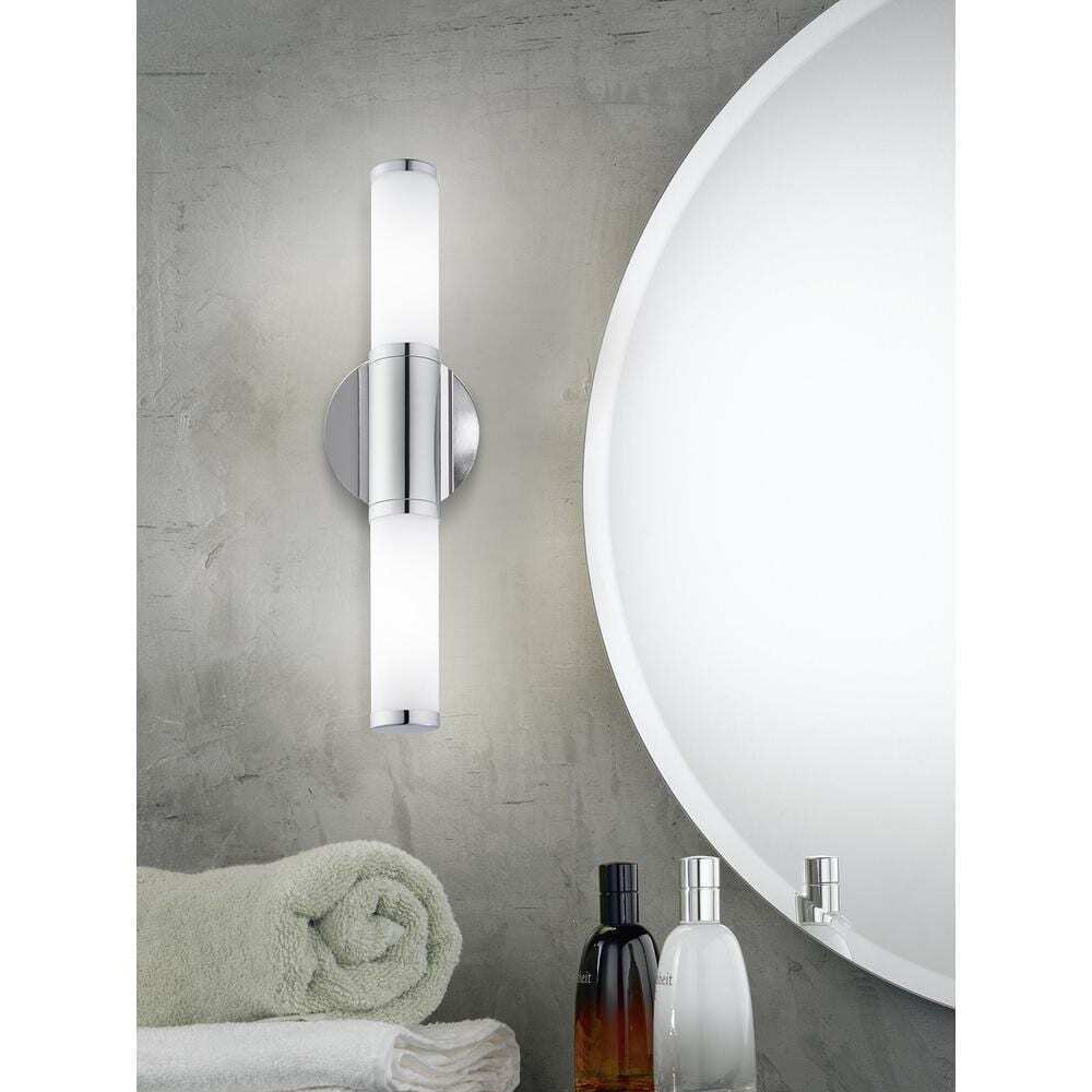 Eglo Palmera Chrome LED Bathroom Vanity Light with Etched Glass Shades