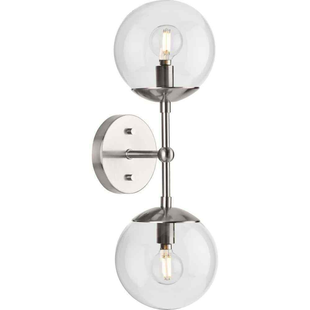 Progress Lighting Atwell 6" 2Light Brushed Nickel Mid-Century Modern Wall Sconce