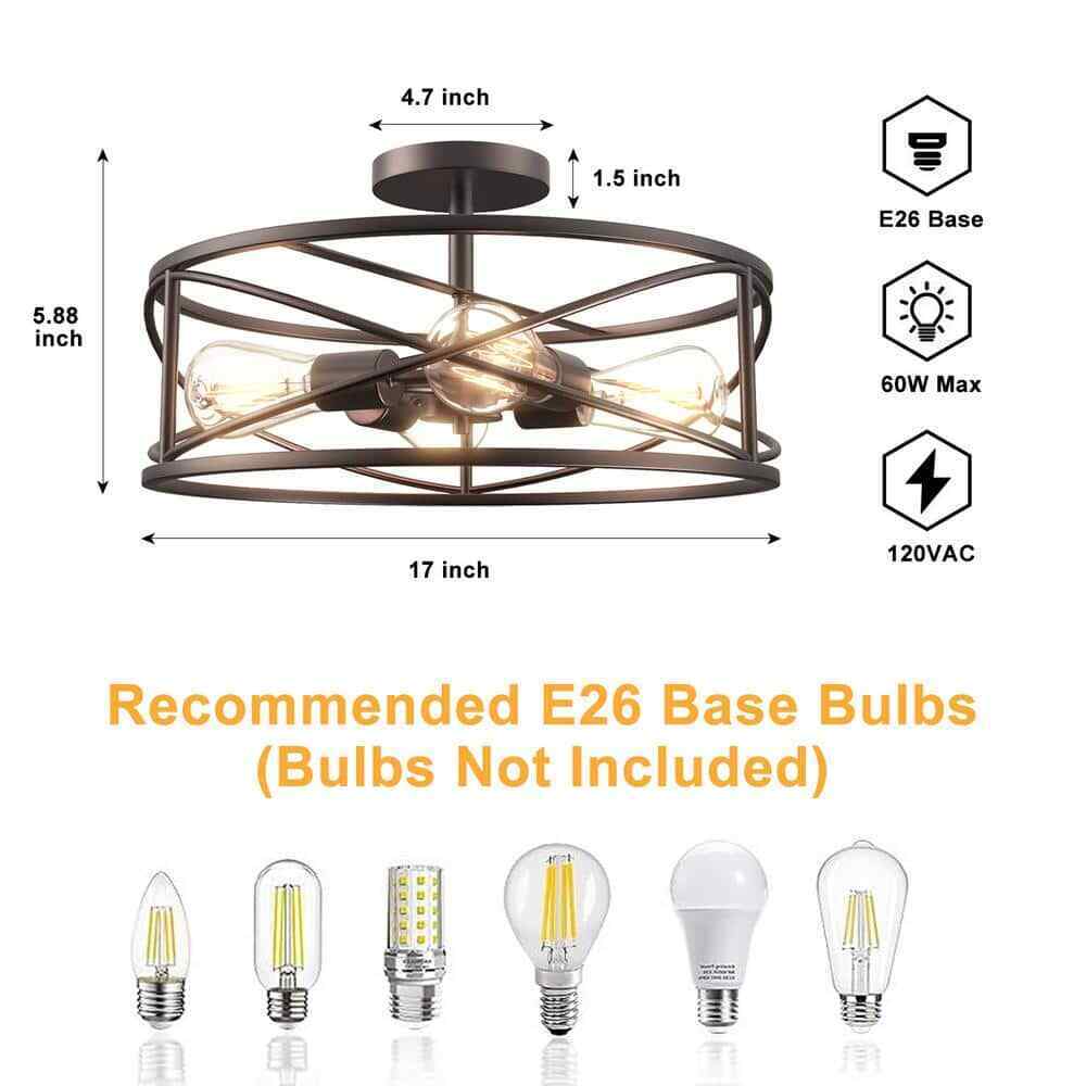 Cedar Hill 17 in. 4-Light Bronze Caged Drum Semi-Flush Mount 412606