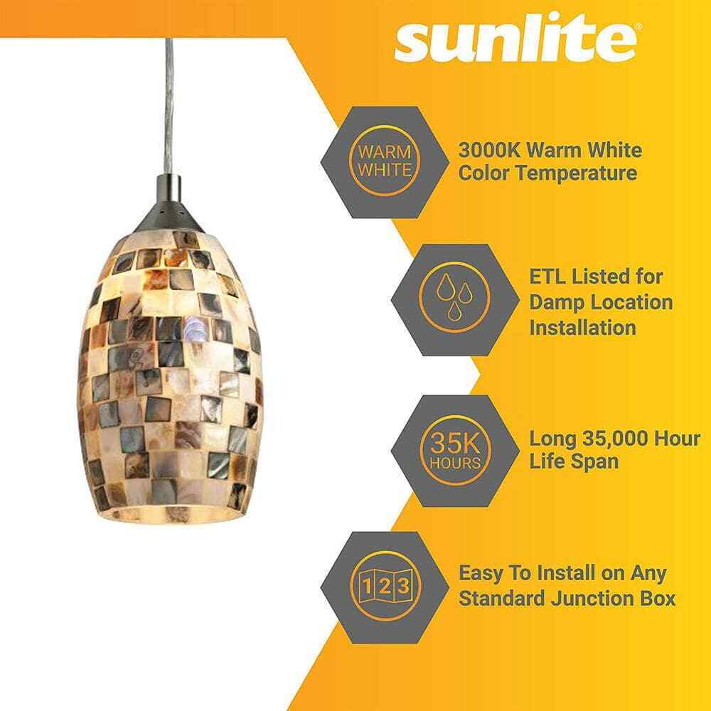 Sunlite Venice Integrated LED Brushed Nickel Dimmable Hanging Pendant Fixture