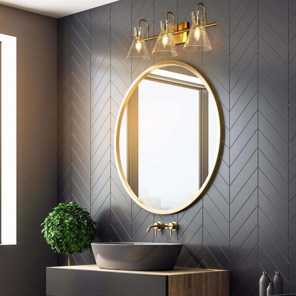 Uolfin Modern Bell Bathroom Vanity Light 3-Light Brass Gold Wall Sconce Light