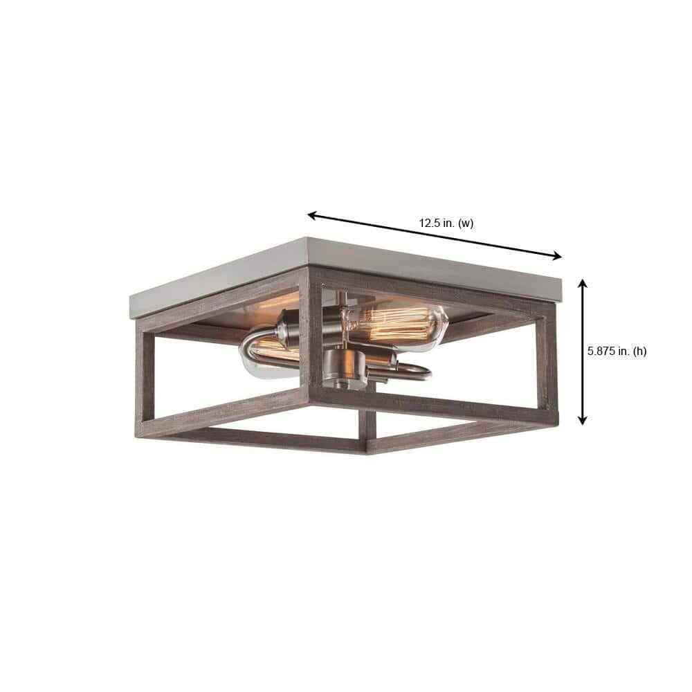 Hampton Bay Boswell Quarter 12 in. 2-Light Brushed Nickel Coastal Flush Mount