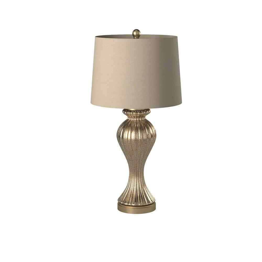 StyleCraft 32 in. Glimmer Bronze Table Lamp with Beige Hardback Fabric Shade