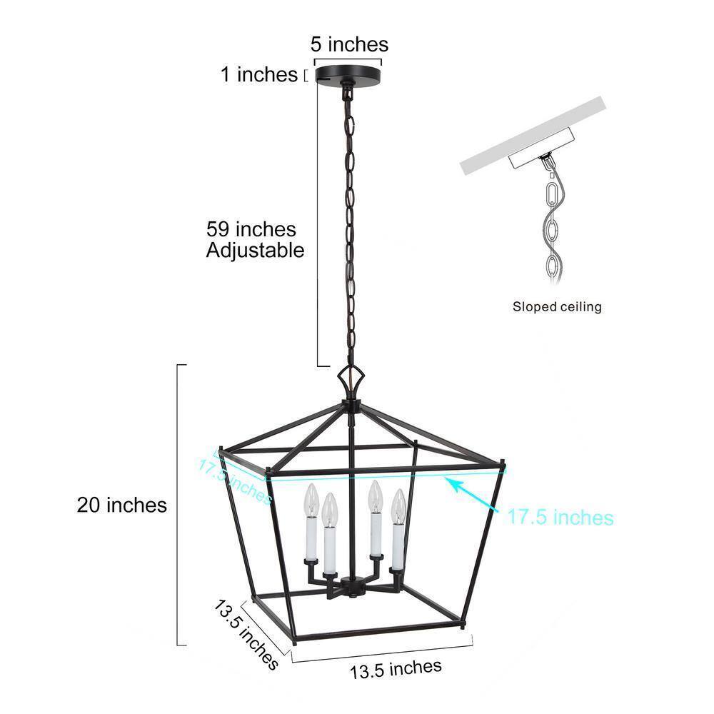 LNC Black Chandelier Modern Island Cage 4-Light Ceiling Light
