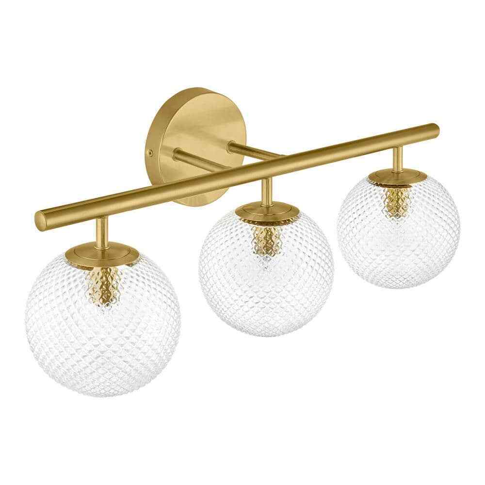 Hampton Bay Walsh 22 in. 3-Light Brass Vanity Light with Prismatic Glass Shades