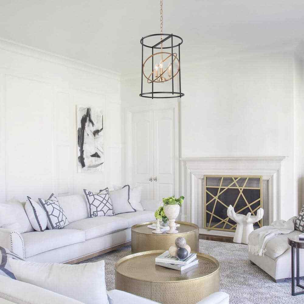 LNC Gold/Black Drum Candlestick 3-Light Transitional Cylinder Cage Pendant Light
