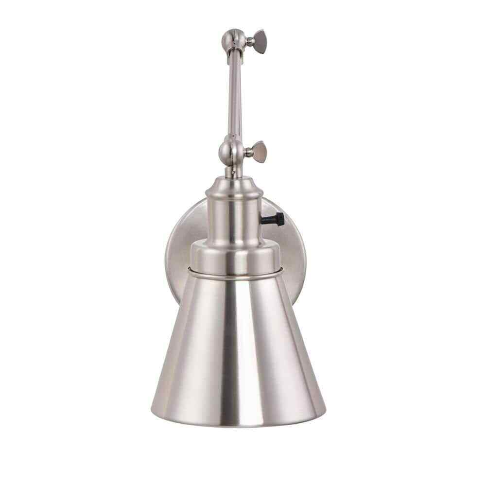 Hampton Bay 1-Light Brushed Nickel Plug-In/Hardwired Swing Arm Wall Lamp