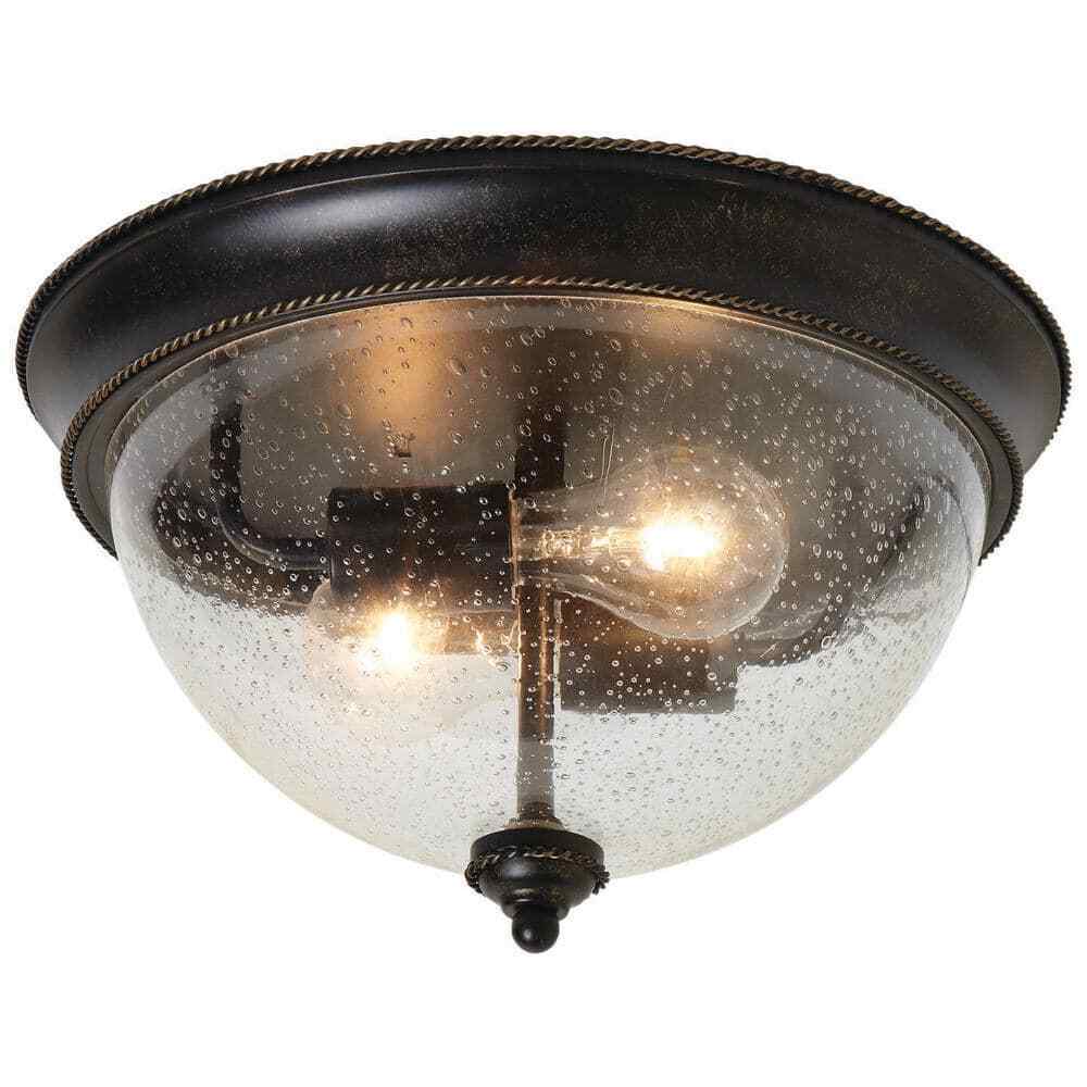 Hampton Bay 2-Light 13 in. Bronze Flush Mount Ceiling Light