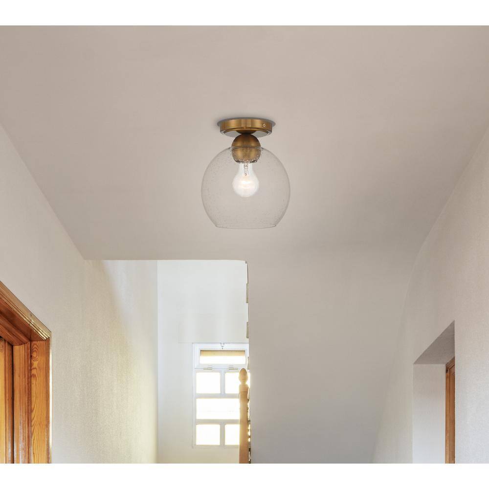 Home Decorators Jill 9.5 in. Gold Flush Mount with Clear Seeded Glass Shade