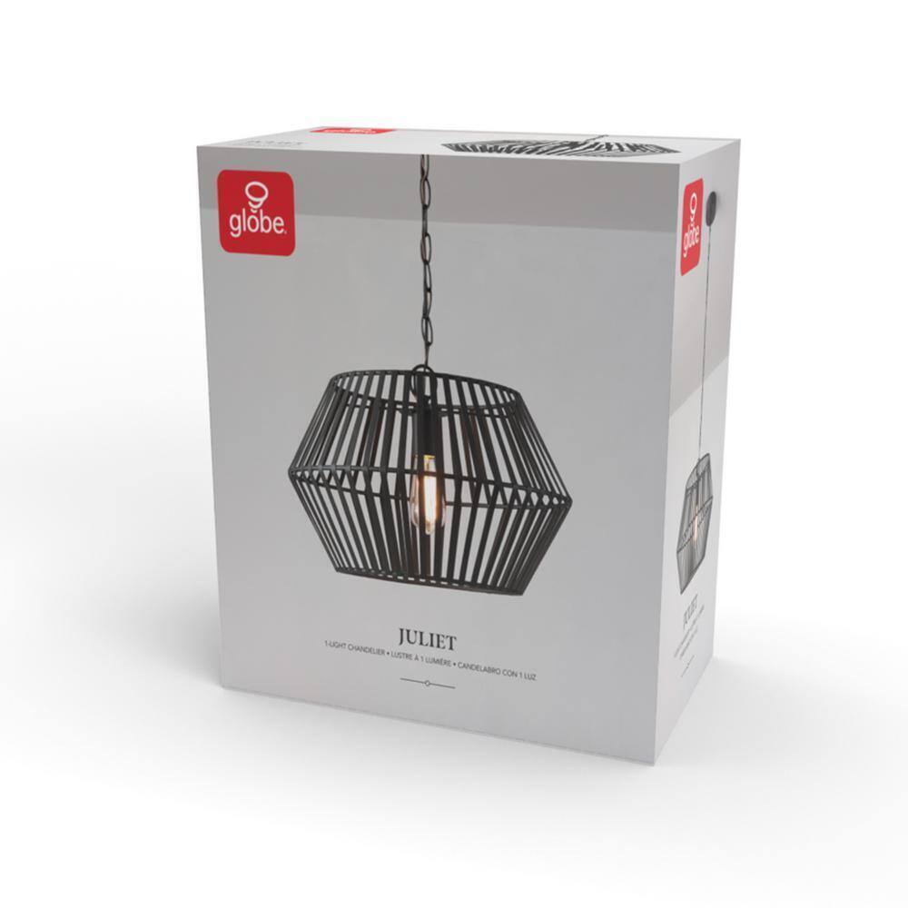 Globe Electric Juliet 1-Light Matte Black Chandelier with Caged Metal Shade
