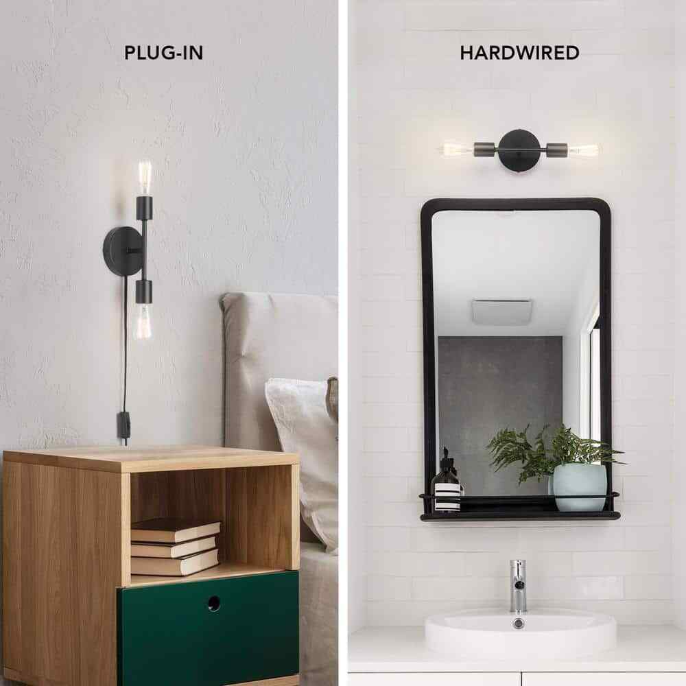 Hampton Bay Stockport 2-Light Matte Black Wall Sconce Bulb Included 65874