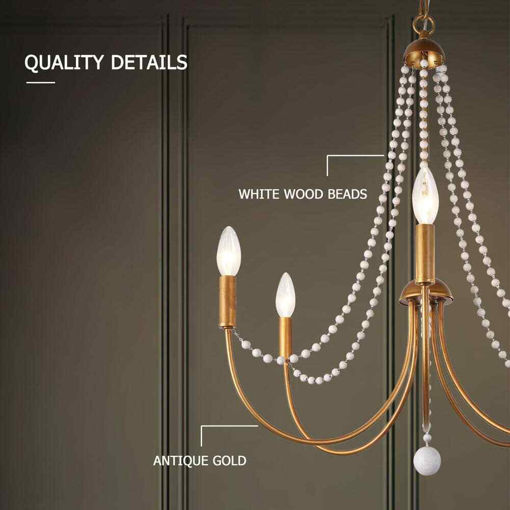 Uolfin Modern Dining Room 5-Light Brushed Gold Candlestick Chandelier