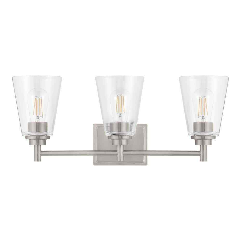 Hampton Bay Wakefield 22.5 in. 3-Light Brushed Nickel Bath Vanity Light
