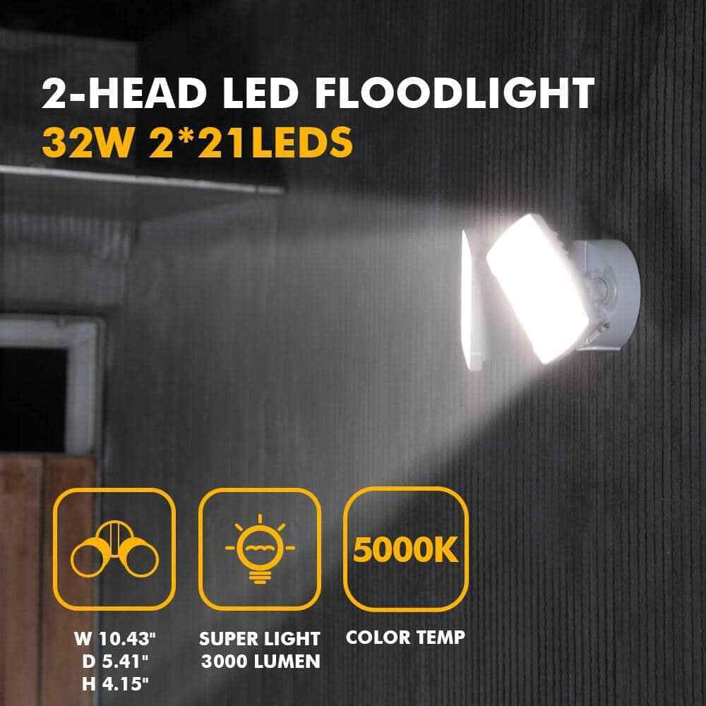 LUTEC 2-Head 300Watt Equivalent Integrated LED White Outdoor Security Area Light