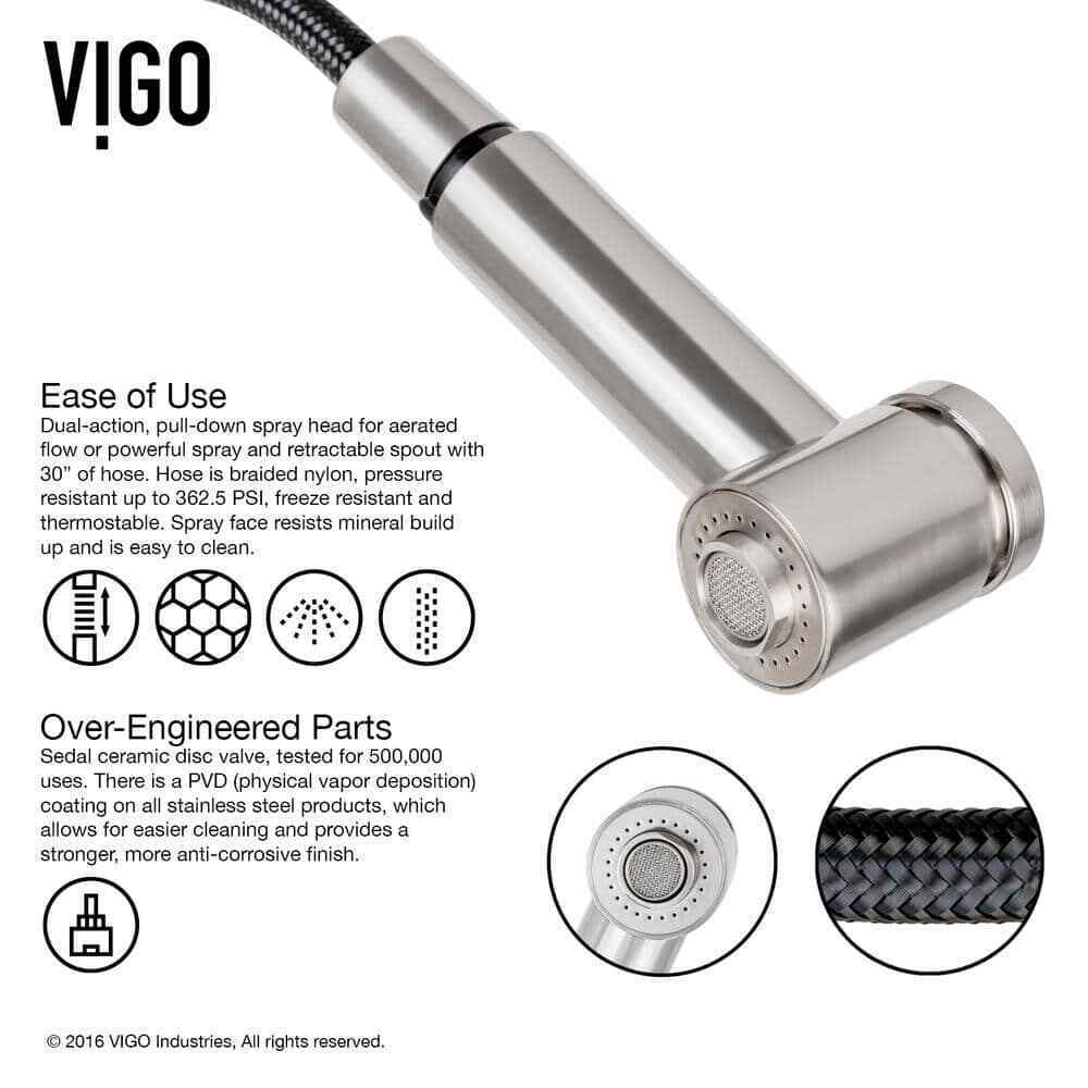 VIGO Branson Single-Handle Pull-Out Sprayer Kitchen Faucet in Stainless Steel