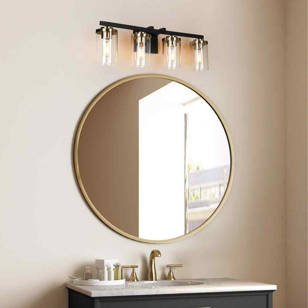 Zevni Black Vanity Light for Bathroom Modern Gold Wall Light Clear Glass Shades