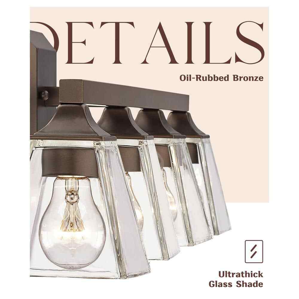 JAZAVA Industrial 29.5 in. 4-Light Oil Rubbed Bronze Vanity Light Over Mirror