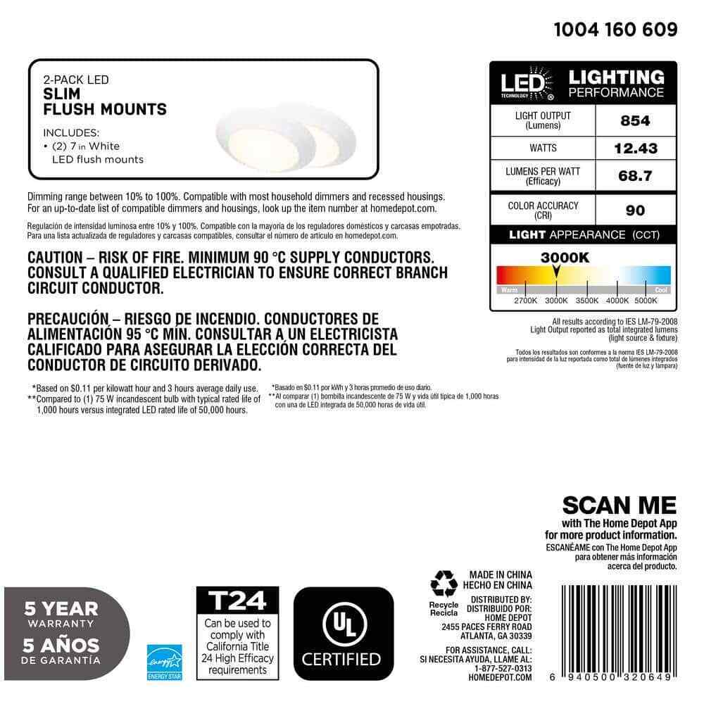 Commercial Electric 7 in. White LED Flush Mount 2-Pack JVJ3011L-8/WHT