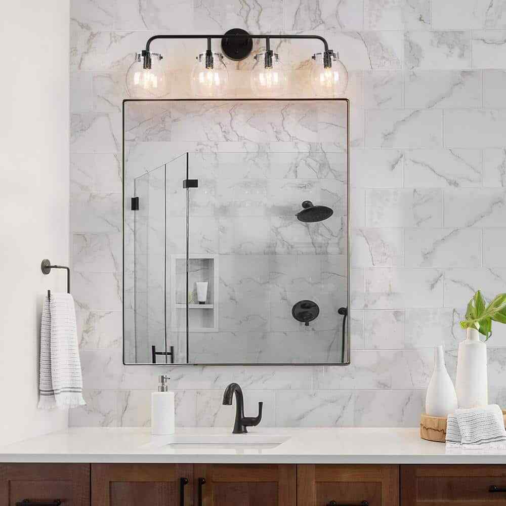 LNC Painted Black 4-Light Modern Black Bathroom Wall Sconce Classic Wall Light